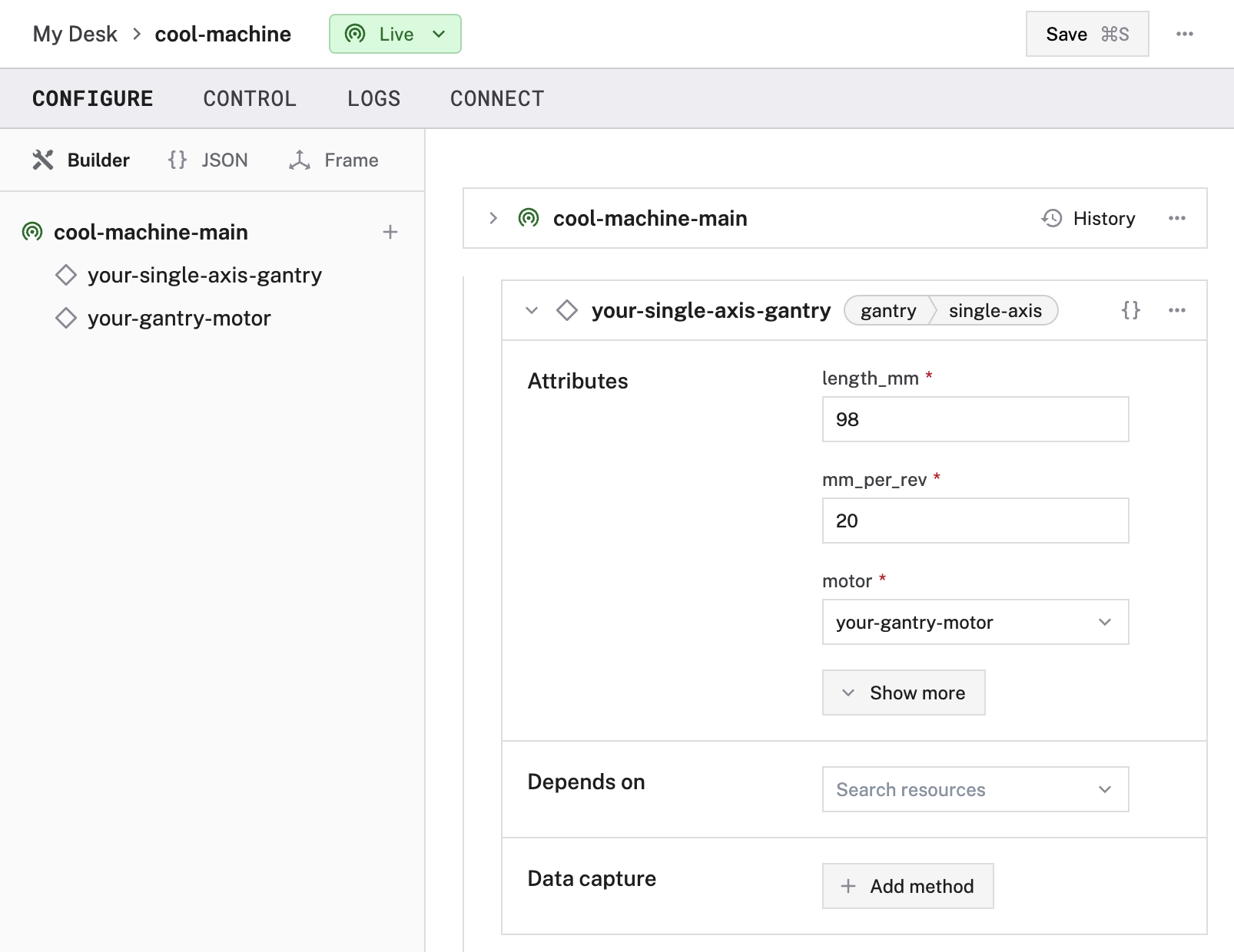 Creation of a single-axis gantry component.